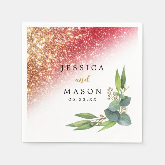 Sparkly Glitter Eucalyptus Weddenschap Servet (Voorkant)