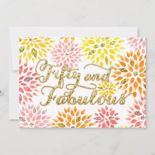 Sparkly Glitter Floral 50 Fabulous Birthday Kaart (Voorkant)