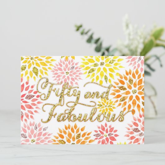 Sparkly Glitter Floral 50 Fabulous Birthday Kaart (Staand voorkant)