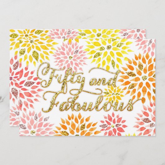 Sparkly Glitter Floral 50 Fabulous Birthday Kaart (Voorkant / Achterkant)