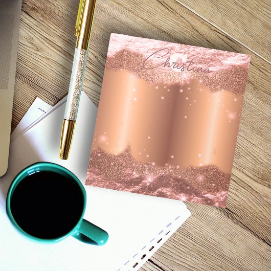 Sparkly Glitter Folie Roos Gold Name and Monogram Notitieblok