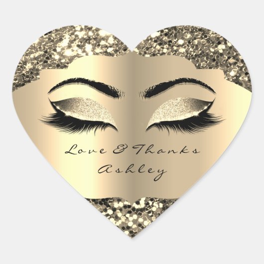 Sparkly Glitter Gold Lash Eyes Love & Bedankt Girl Hart Sticker (Voorkant)
