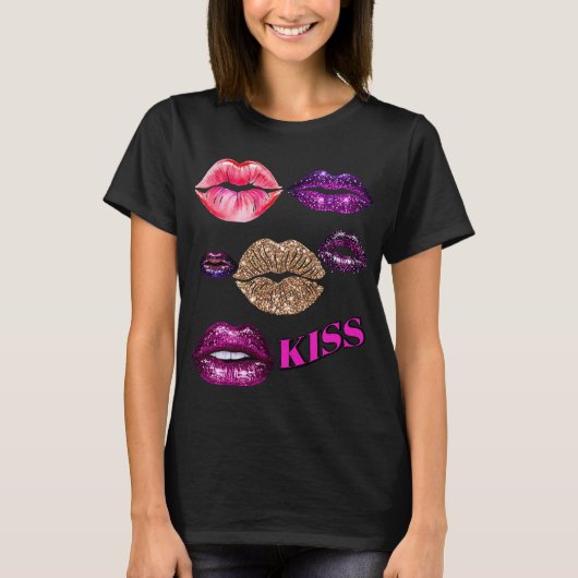 Sparkly Glitter Lips Kiss Art T-shirt (Voorkant)