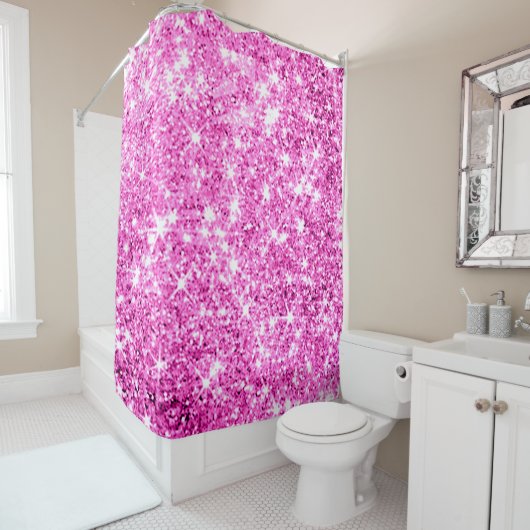 Sparkly Glitter Pink Glitter Spark Abstract Modern Douchegordijn (In situ)