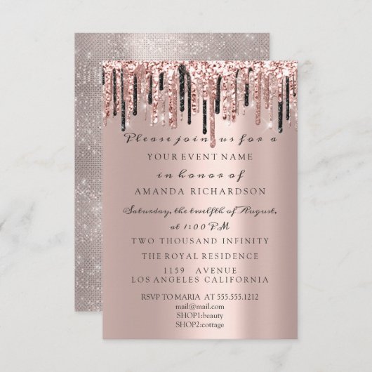 Sparkly Glitter Roos Drift Classy Wedding Birthday Kaart (Voorkant / Achterkant)