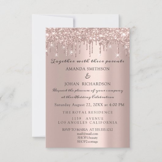 Sparkly Glitter Roos Gold Elegant Wedding Engageme Kaart (Voorkant)