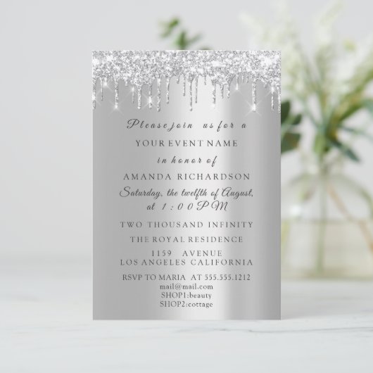 Sparkly Glitter Silver Grey Bridal Birthday Kaart (Staand voorkant)