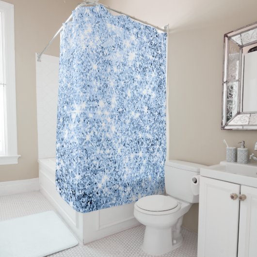 Sparkly Glitter Smoky Dusty Blue Abstract Modern Douchegordijn (In situ)