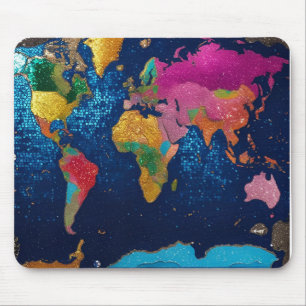 Sparkly Glitter Wereldkaart – Waterverf Travel Art Muismat