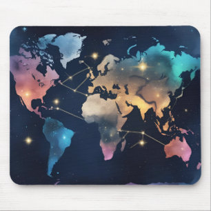 Sparkly Glitter Wereldkaart – Waterverf Travel Art Muismat