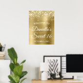Sparkly Glittery Bord Goudfolie Sweet 16 Welkom Poster (Thuiskantoor)