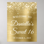 Sparkly Glittery Bord Goudfolie Sweet 16 Welkom Poster (Voorkant)