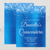 Sparkly Glittery Bright Blue Folie Quinceañera Kaart (Voorkant / Achterkant)