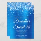Sparkly Glittery Bright Blue Folie Sweet 16 Kaart (Voorkant / Achterkant)