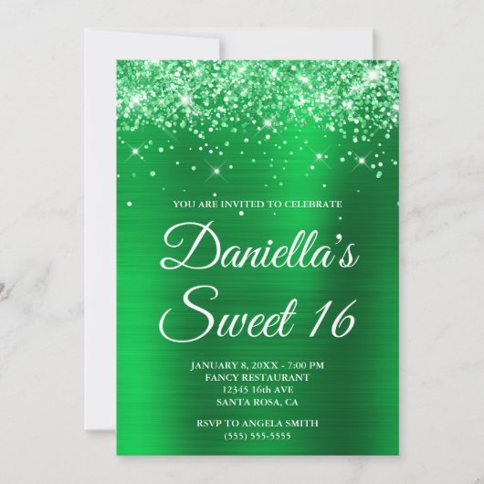 Sparkly Glittery Bright Green Folie Sweet 16 Kaart (Voorkant)