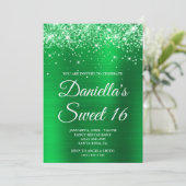 Sparkly Glittery Bright Green Folie Sweet 16 Kaart (Staand voorkant)