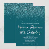 Sparkly Glittery Dark Blauwgroen 30th Birthday Kaart (Voorkant / Achterkant)