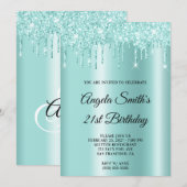 Sparkly Glittery Drips Light Teal Ombre Kaart (Voorkant / Achterkant)