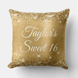 Sparkly Glittery Gold Foil Glam Sweet 16 Large Kussen