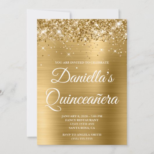 Sparkly Glittery Gold Foil Quinceañera Kaart (Voorkant)