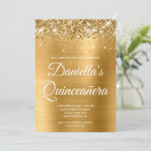 Sparkly Glittery Gold Foil Quinceañera Kaart (Staand voorkant)