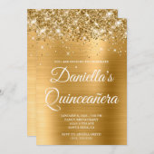Sparkly Glittery Gold Foil Quinceañera Kaart (Voorkant / Achterkant)