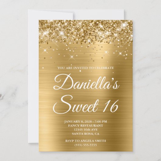 Sparkly Glittery Gold Foil Sweet 16 Kaart (Voorkant)