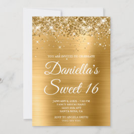 Sparkly Glittery Gold Foil Sweet 16 Kaart