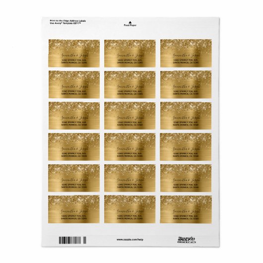 Sparkly Glittery Gold Foil Wedding Etiket (Full Sheet)