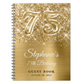 Sparkly Glittery Gold Glam 75th Birthday Guestbook Notitieboek (Voorkant)
