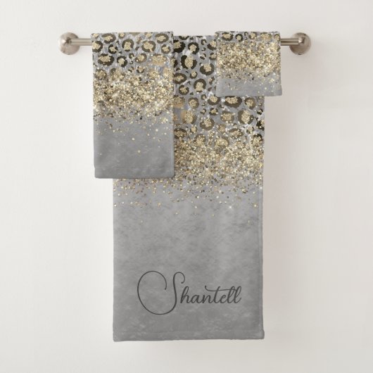 Sparkly Glittery Gold Leopard gepersonaliseerd Bad Handdoek (Insitu)