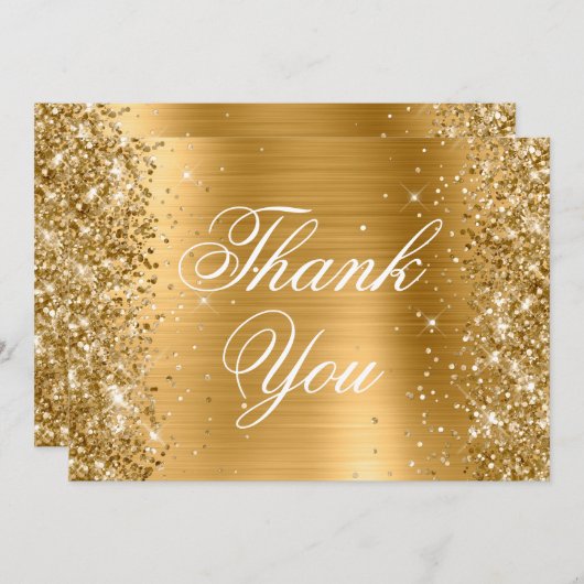 Sparkly Glittery Gold Ombre-Folie Bedankkaart (Voorkant / Achterkant)
