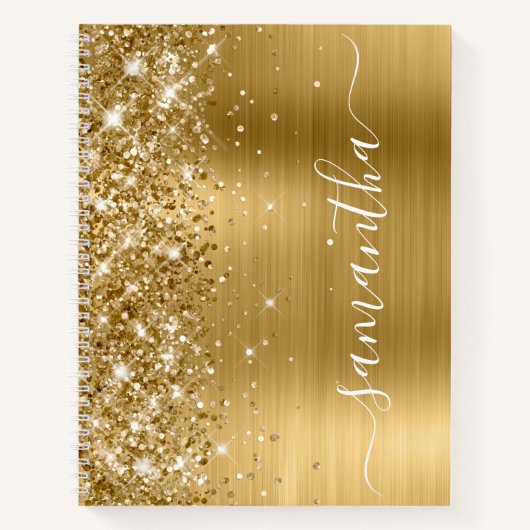 Sparkly Glittery Gouden Folie Girly Naam Notitieboek (Voorkant)