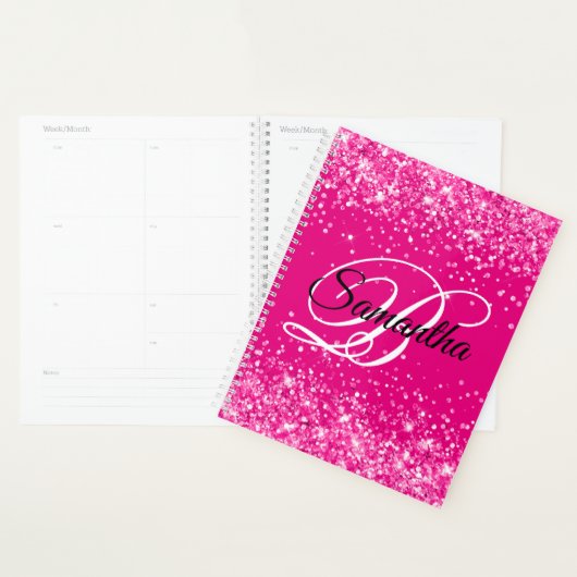 Sparkly Glittery Heet Roze Fancy Monogram Planner (Display)