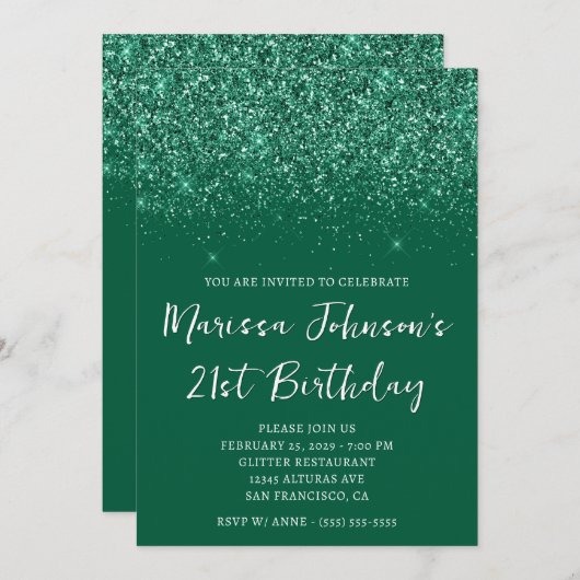 Sparkly Glittery Hunter Green 21e verjaardag Kaart (Voorkant / Achterkant)