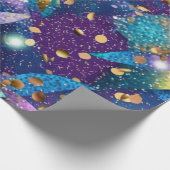 Sparkly Glittery Paarse Blauwe en Gouden Bladeren Cadeaupapier (Hoek)