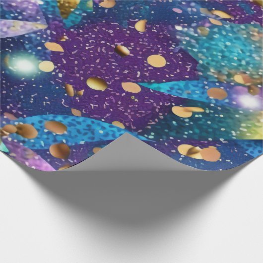 Sparkly Glittery Paarse Blauwe en Gouden Bladeren Cadeaupapier (Hoek)