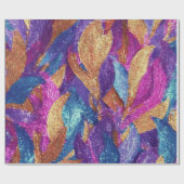 Sparkly Glittery Paarse Blauwe en Gouden Bladeren Cadeaupapier (Vlak)