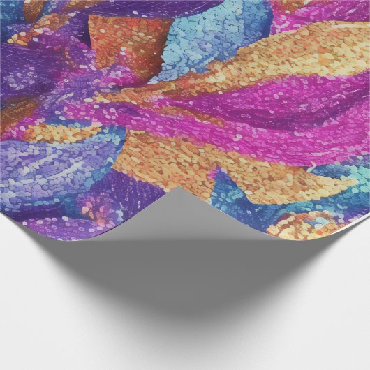 Sparkly Glittery Paarse Blauwe en Gouden Bladeren Cadeaupapier (Hoek)