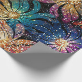 Sparkly Glittery Paarse Blauwe en Gouden Bloemen Cadeaupapier (Hoek)