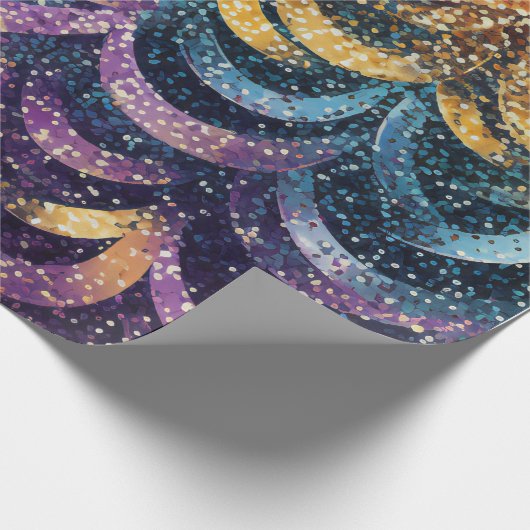 Sparkly Glittery Paarse Blauwe en Gouden Drapes Cadeaupapier (Hoek)