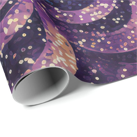 Sparkly Glittery Paarse Blauwe en Gouden Drapes Cadeaupapier (Rol Hoek)