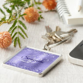 Sparkly Glittery Periwinkle Folie Fancy Monogram Sleutelhanger (Zijkant)