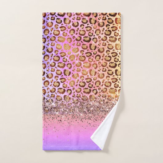 Sparkly Glittery Rainbow Leopard gepersonaliseerd Bad Handdoek (Handdoek)