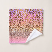 Sparkly Glittery Rainbow Leopard gepersonaliseerd Bad Handdoek (Wasdoekje)