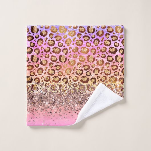 Sparkly Glittery Rainbow Leopard gepersonaliseerd Bad Handdoek (Wasdoekje)