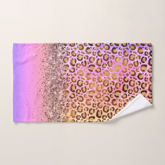Sparkly Glittery Rainbow Leopard gepersonaliseerd Bad Handdoek (Handdoek)