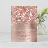 Sparkly Glittery Roos Gold Balloon 21st Birthday Kaart (Staand voorkant)