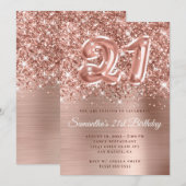 Sparkly Glittery Roos Gold Balloon 21st Birthday Kaart (Voorkant / Achterkant)