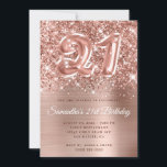 Sparkly Glittery Roos Gold Balloon 21st Birthday Kaart<br><div class="desc">Creëer je eigen faux roos goudglitter en folie 21ste verjaardag uitnodiging voor haar. De achtergrond is voorzien van een gipsplaat met een stompe roze en roos goudkleurige folie digitale kunst met een faux ballonkunst nummer 21. De luxe sparkles, glitter en folie zullen worden gemaakt met creatieve artistieke elementen die van...</div>